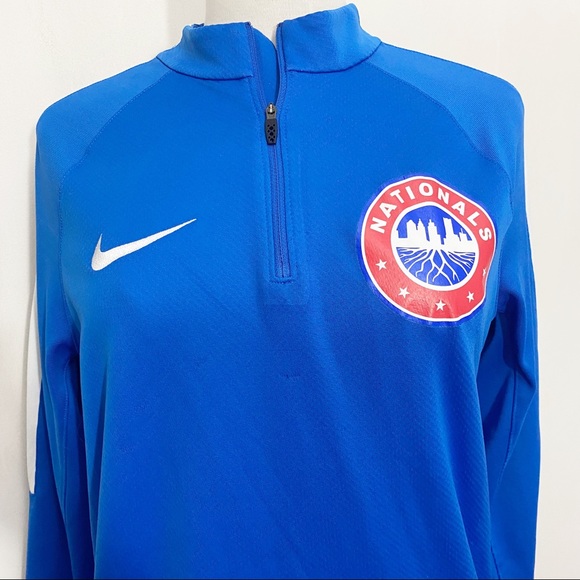 NIKE “Nationals” dri fit top zip neck long sleeve thumb holes polyester M - Picture 2 of 10